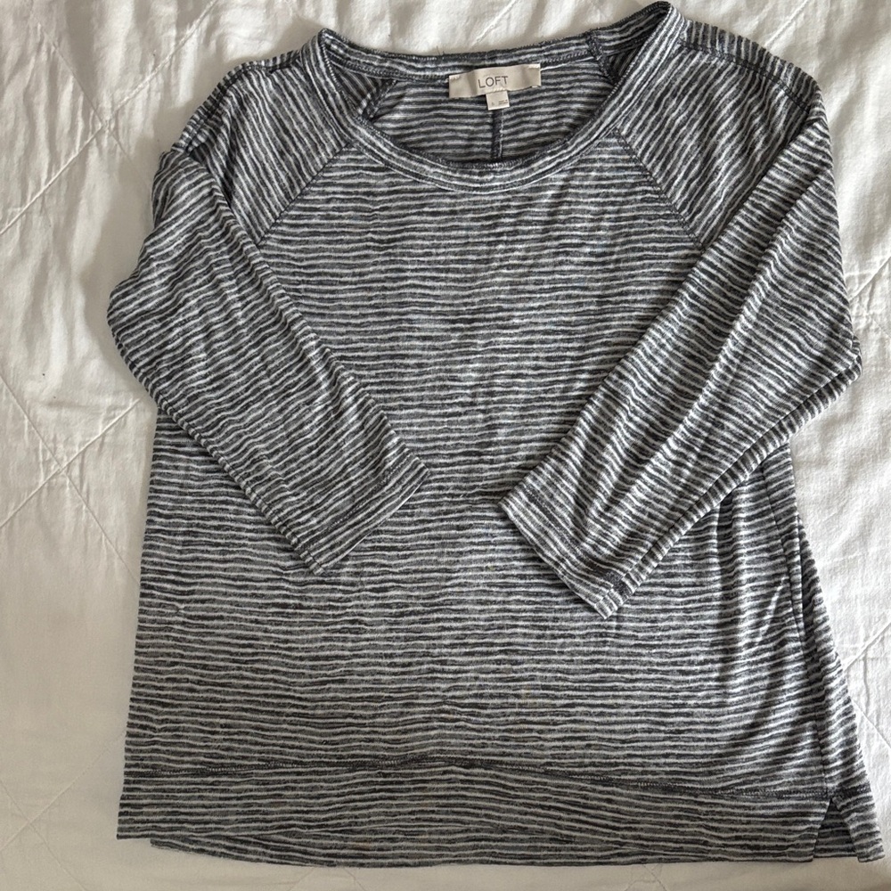 LOFT Women's Long Sleeve Striped Top - Gray
